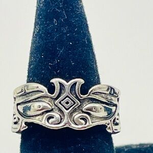 Silver Tone Eye Adjustable Band Ring. mythical Beast Face Design. Size 5